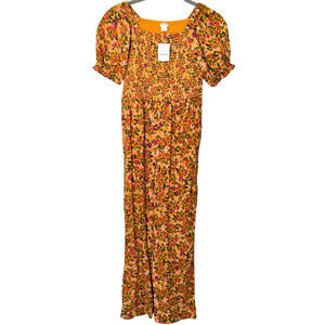 CREWCUTS J. Crew Girls' Sz 10 Floral Smocked Puff Sleeve Wide Leg Jumpsuit